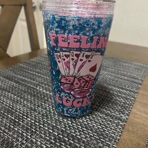 Blue Glitter Tumbler with Pink Casino Design
